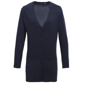 Premier Womens/Ladies Longline V Neck Knitted Cardigan / Navy